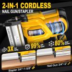 SILVEL 18 Gauge Cordless Brad Nailer, 2 in 1 Cordless Nail Gun/Electric Stapler, 2 * 4.0Ah Battery Powered Nail Gun, Fast Charging for Woodworking,Home Improvement, YELLOW