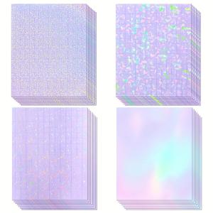 50pcs Holographic Sticker Paper 2.9 X 4.1 Inch Clear Vinyl Self-Adhesive Waterproof Transparent Cold Laminating Film for Crafts