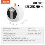 VEVOR Electric Mini-Tank Water Heater 4-Gallon Tank, 1440W Hot Water Boiler Storage, Safety Temperature Pressure Valve Easy Install, for Kichen Bathroom Restaurant, Shelf Wall Mounted