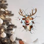 3D Reindeer Break-Through Wall Decal, Vinyl Christmas Wall Stickers, Removable Holiday Decor for Home and Living Spaces