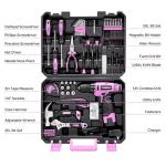PULITUO Drill Set, 148-Piece Home Tool Set with 12V Pink Cordless Drill, Hand Tool Kits, and Tool Box, Suitable for Men, Women, and DIY Enthusiasts for Home Improvement.