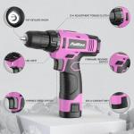 PULITUO Drill Set, 148-Piece Home Tool Set with 12V Pink Cordless Drill, Hand Tool Kits, and Tool Box, Suitable for Men, Women, and DIY Enthusiasts for Home Improvement.