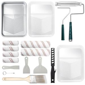 Mister Rui Paint Roller Kit, 18 Pack Paint Roller Set, 4"9" Paint Rollers for Painting Walls, Paint Tray with Liners, Angled Paint Brush, Professional Painting Kit for Home Improvement