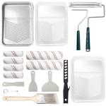 Mister Rui Paint Roller Kit, 18 Pack Paint Roller Set, 4"9" Paint Rollers for Painting Walls, Paint Tray with Liners, Angled Paint Brush, Professional Painting Kit for Home Improvement