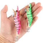 5pcs/lot Fishing Wood Shrimp Luminous Squid Octopus Lure 3D Eyes Fishing Lure Hard Bait Wobbler Squid Jig Lure