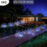 HOMEFISH 60LED Solar Fireworks Garden Lights Outdoor Waterproof with 8 Lighting Modes Remote Control Decorative Light