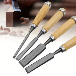 4Pcs High Hardness Wood Carving Chisels Set, Multi‑Function Flat Chisel Kit for Professional Woodworking