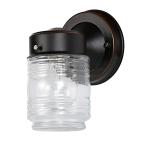 Design House 505198 Jelly Jar Classic 1-Light Indoor/Outdoor Wall Light with Clear Ribbed Glass for Entryway Porch Patio, Oil Rubbed Bronze
