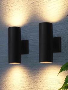 LEONLITE Modern Outdoor Cylinder Wall Lights 12", Porch Light in 2 Lights, Up Down Lights, Matte Black Waterproof Wall Sconce, Aluminum, E26 Base, Exterior Light Fixture Wall Mount, ETL, Pack of 2