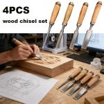 4Pcs High Hardness Wood Carving Chisels Set, Multi‑Function Flat Chisel Kit for Professional Woodworking
