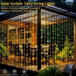 1 Pack 200LED Solar Curtain String Lights Outdoor Waterproof 8 Lighting Modes Curtain Fairy Lights For Wedding Party Decoration