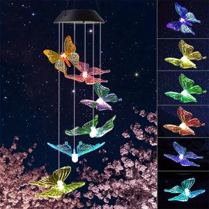 Color Changing Butterfly Dragonfly Hummingbird Solar Powered Waterproof Outdoor Wind Chimes Light for Party Garden Door Decor