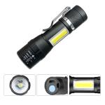 Portable Rechargeable LED Flashlight with Pen Clip Zoomable Waterproof Torch with Side Light Outdoor Camping Emergency Lantern
