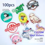 100pcs Custom Stickers PVC Waterproof Die Cut Vinyl Logo Design Brand Laptop Cute Personalized Sticker Glossy Film for Business