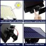 106LED Solar Outdoor Lights Motion Sensor Remote Wall Flood Lamp Security Waterproof Patio Garden Garage Fence Pathway Lighting