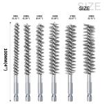 6Pcs 8-19mm Stainless Steel Drilling Brush Pipe Cleaning Brush 1/4" Hexagonal Wire Brush for Electric Drill Rotary Cleaning Tool
