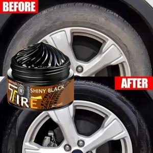 1 Piece 100g Black Tire Wax Polish, with Sponge Applicator, Suitable for Repair of Rubber and Plastic, Long-Lasting Gloss, Suitable for Stripesd, Vinyl and Car Wheels, Anti-Fading and Update