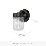 Design House 505198 Jelly Jar Classic 1-Light Indoor/Outdoor Wall Light with Clear Ribbed Glass for Entryway Porch Patio, Oil Rubbed Bronze