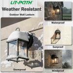 LIT-PaTH Outdoor Wall Lantern, Wall Sconce as Porch Lighting Fixture, E26 Base, Aluminum Housing Plus Glass, Water-Proof and Outdoor Rated, ETL Qualified, 1-Pack, Black
