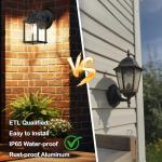 LIT-PaTH Outdoor Wall Lantern, Wall Sconce as Porch Lighting Fixture, E26 Base, Aluminum Housing Plus Glass, Water-Proof and Outdoor Rated, ETL Qualified, 1-Pack, Black