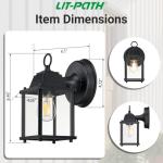 LIT-PaTH Outdoor Wall Lantern, Wall Sconce as Porch Lighting Fixture, E26 Base, Aluminum Housing Plus Glass, Water-Proof and Outdoor Rated, ETL Qualified, 1-Pack, Black