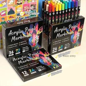 Professional Art Use 48-Color Acrylic Paint Markers, Dual-Tip Fine and Brush Tip Pens, Suitable for Stone, Wood, Calligraphy
