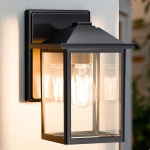 MATAMEYE Outdoor Wall Lantern, Exterior Waterproof Wall Sconce Light Fixture, Black Front Door Mounted Lighting with Clear Glass, Anti-Rust Porch Lamp