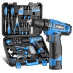PULITUO Tool Set, 148-Piece Home Drill Set with 12V Blue Cordless Drill, Hand tool Kits, and Box, Suitable for Men, Women, and DIY Enthusiasts for Home Improvement.