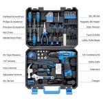 PULITUO Tool Set, 148-Piece Home Drill Set with 12V Blue Cordless Drill, Hand tool Kits, and Box, Suitable for Men, Women, and DIY Enthusiasts for Home Improvement.