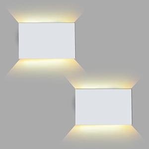 FUDESY LED Wall Sconce, White Plastic Modern Wall Lighting Fixtures, Indoor Outdoor Up and Down Wall Lamp for Living Room Bedroom Hallway Corridors, 3000K, Warm White, 2-Pack