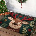 Christmas Crystal Velvet Floor Mat Xmas Holiday Decoration New Year Santa Claus Carpet Bathroom Kitchen Absorbent Elk Foot Mat