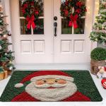 Christmas Crystal Velvet Floor Mat Xmas Holiday Decoration New Year Santa Claus Carpet Bathroom Kitchen Absorbent Elk Foot Mat