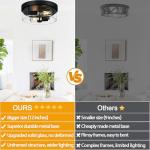 Black Flush Mount Ceiling Light Fixtures, 2-Light Ceiling Mount for Farmhouse with Seeded Glass Lampshade, Industrial Flush Mount Light Fixture Farmhouse for Hallway, Kitchen, Entryway and Foyer