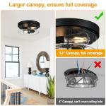 Black Flush Mount Ceiling Light Fixtures, 2-Light Ceiling Mount for Farmhouse with Seeded Glass Lampshade, Industrial Flush Mount Light Fixture Farmhouse for Hallway, Kitchen, Entryway and Foyer