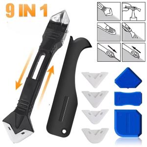 9PCS Caulk Nozzle Applicator Silicone Scraper Sealant Caulking Smooth Remover Tools Kit Floor Caulk Finisher Grout Accessoriess