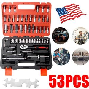 46/53Pcs Socket Wrench Set 1/4" Drive Ratchet Metric Kit Garage Car Repair Tool