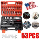 46/53Pcs Socket Wrench Set 1/4" Drive Ratchet Metric Kit Garage Car Repair Tool