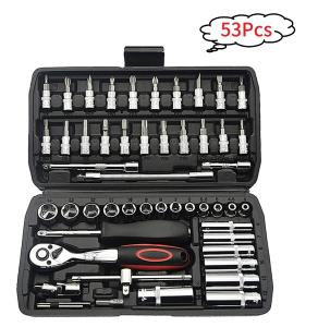 53Pcs Repair Tool Kit 1/4 inch Drive Socket Ratchet Wrench Set with Storage Case