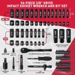 96PC 3/8" Drive Impact Socket Wrench and Bit Set Standard & Deep SAE & Metric