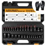 32PC Torx Bit Socket Set T8-T70 & E-Torx E4-E24 Work Glove S2 Alloy Steel Star