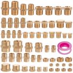 Ailbiuko 60pcs Brass Pipe Fittings Assortment Kit,Reducer Bushing,Hex Nipple,Reducing Hex Coupling,Hex Heand Plug,End Cap and Socket Plug Fitting Kit