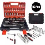 53 Pc SAE and Metric Mechanics Tool Set and Ratchet Socket Set 1/4in 3/8in Drive
