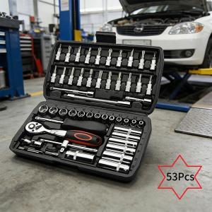 53Pcs Repair Tool Kit 1/4 inch Drive Socket Ratchet Wrench Set with Storage Case