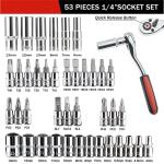 53Pcs Repair Tool Kit 1/4 inch Drive Socket Ratchet Wrench Set with Storage Case