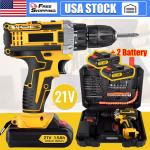 Cordless Brushless Impact Driver Hammer Drill Combo Kit with 2 Battery & Charger