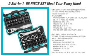 DURATECH 56PC1/4"Mini Ratchet Wrench&Screwdriver Bit Set 2Set-in-1w/Storage Case