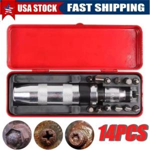 14Pc 1/2" Heavy Duty Impact Screwdriver Driver Set SAE Reversible w/ Metal Case.