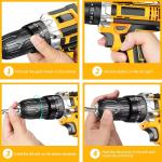 Cordless Brushless Impact Driver Hammer Drill Combo Kit with 2 Battery & Charger