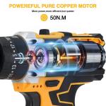 Cordless Brushless Impact Driver Hammer Drill Combo Kit with 2 Battery & Charger