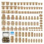 Ailbiuko 106PCS Brass Pipe Fittings Assortment Kit NPT Extension Adapter,Reducer Bushing,Hex Nipple,Close Nipple,Reducing Hex Coupling,Hex Head Plugs,Hex head Cap,Socket Plug Kit